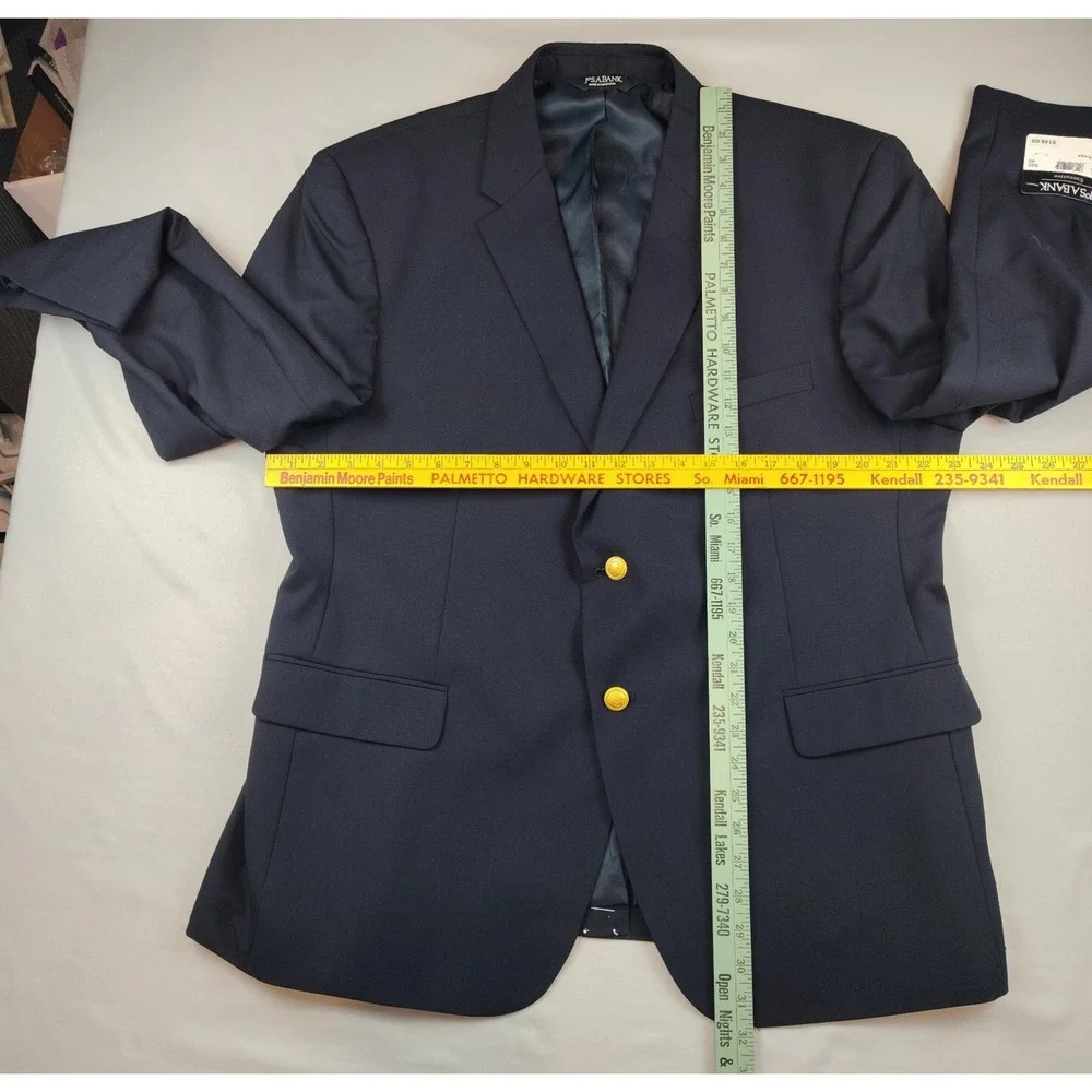 NWT Jos A Bank Blazer Mens 46S Navy Blue 2 Button Gold Accent Wool Blend Jacket